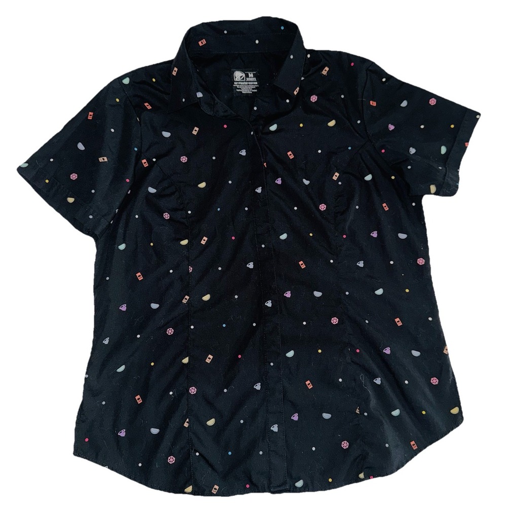 RARE Women's M Taco Bell Managers Black Short Sleeve Button Shirt Graphic Print